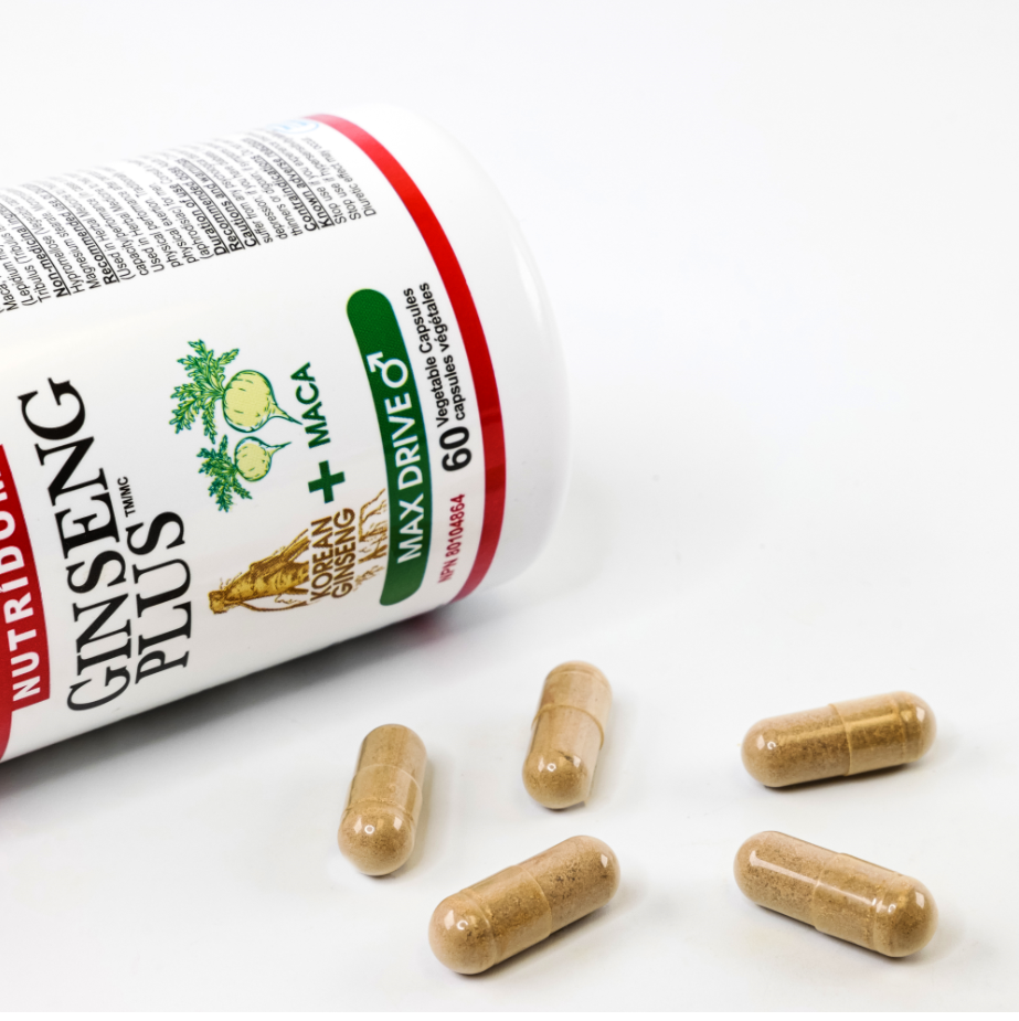 Nutridom Ginseng Plus Max Drive with Panax Ginseng, Maca, Siberian Ginseng and Tribulus Terresis, 60 Veggie Capsules