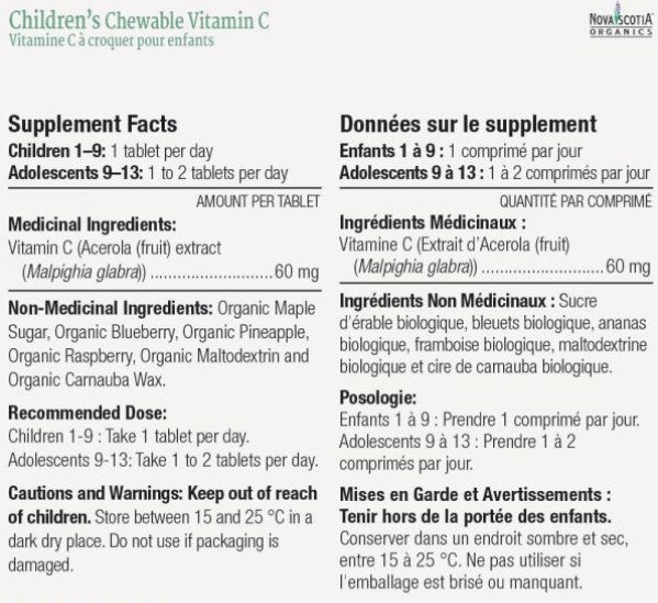 Nova Scotia Organics Children’s Chewable Vitamin C 60 Tablets