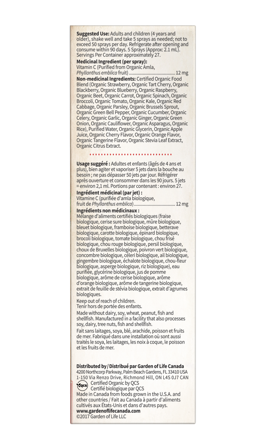 Garden of Life Mykind Organics Vitamin C Organic Spray - Cherry-Tangerine 58ml