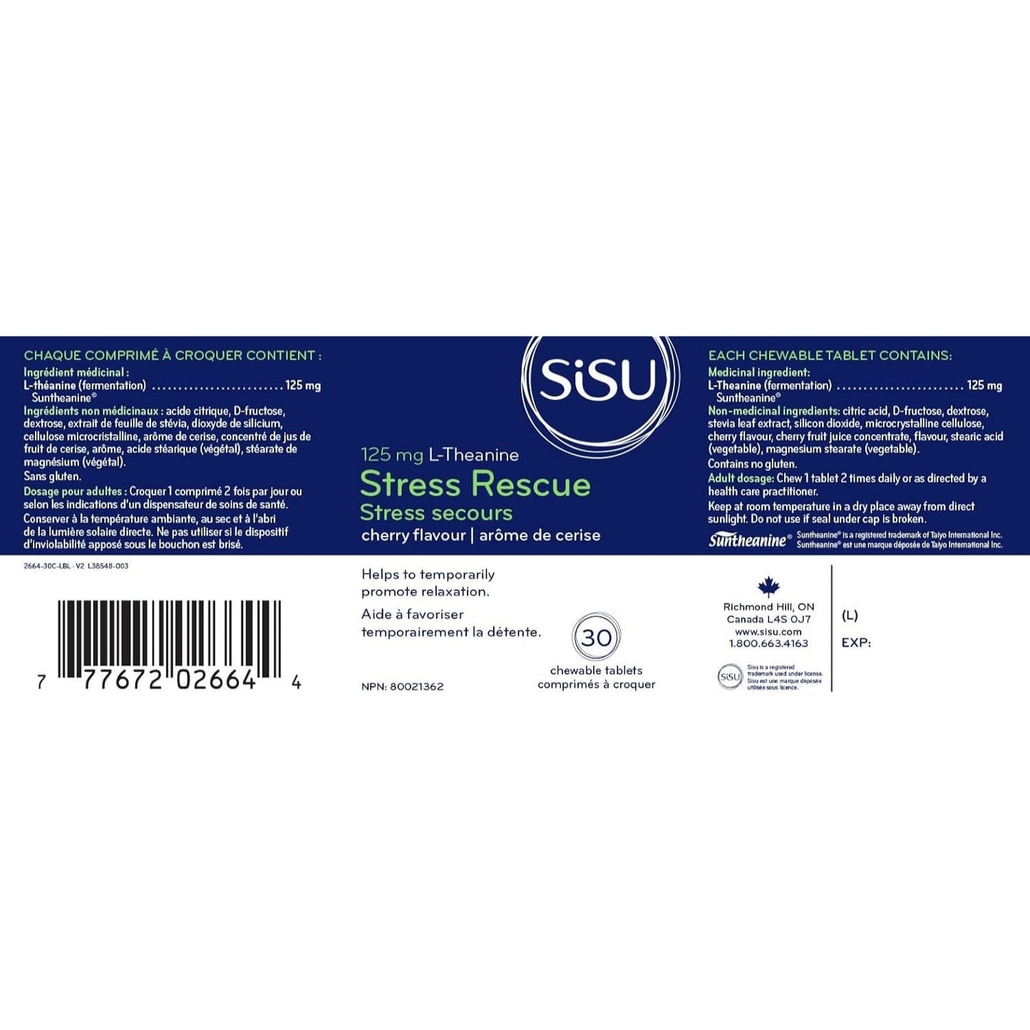 Sisu Stress Rescue L-Theanine Cherry 30 Chewables