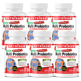 Nutridom Multi Probiotics, 40 Billion, 11 Strains, Enteric Coated, 60 Veggie Capsules - 6 PACK