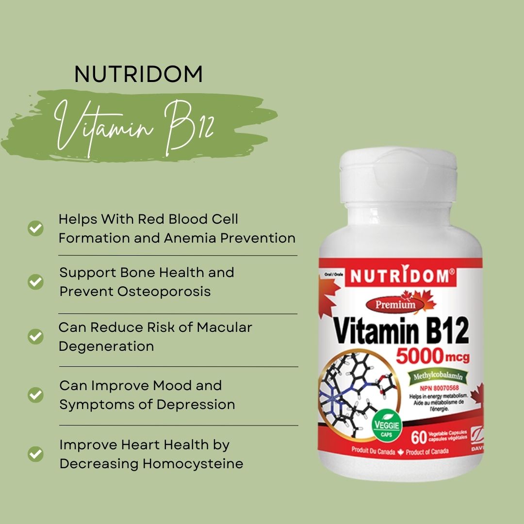 Nutridom Vitamin B12, Methylcobalamin, 5,000 mcg, 60 Veggie Capsules