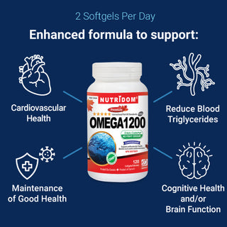 Nutridom Omega 1200 (rTG Omega 3) Fish Oil, EPA, DHA, 120 Softgels