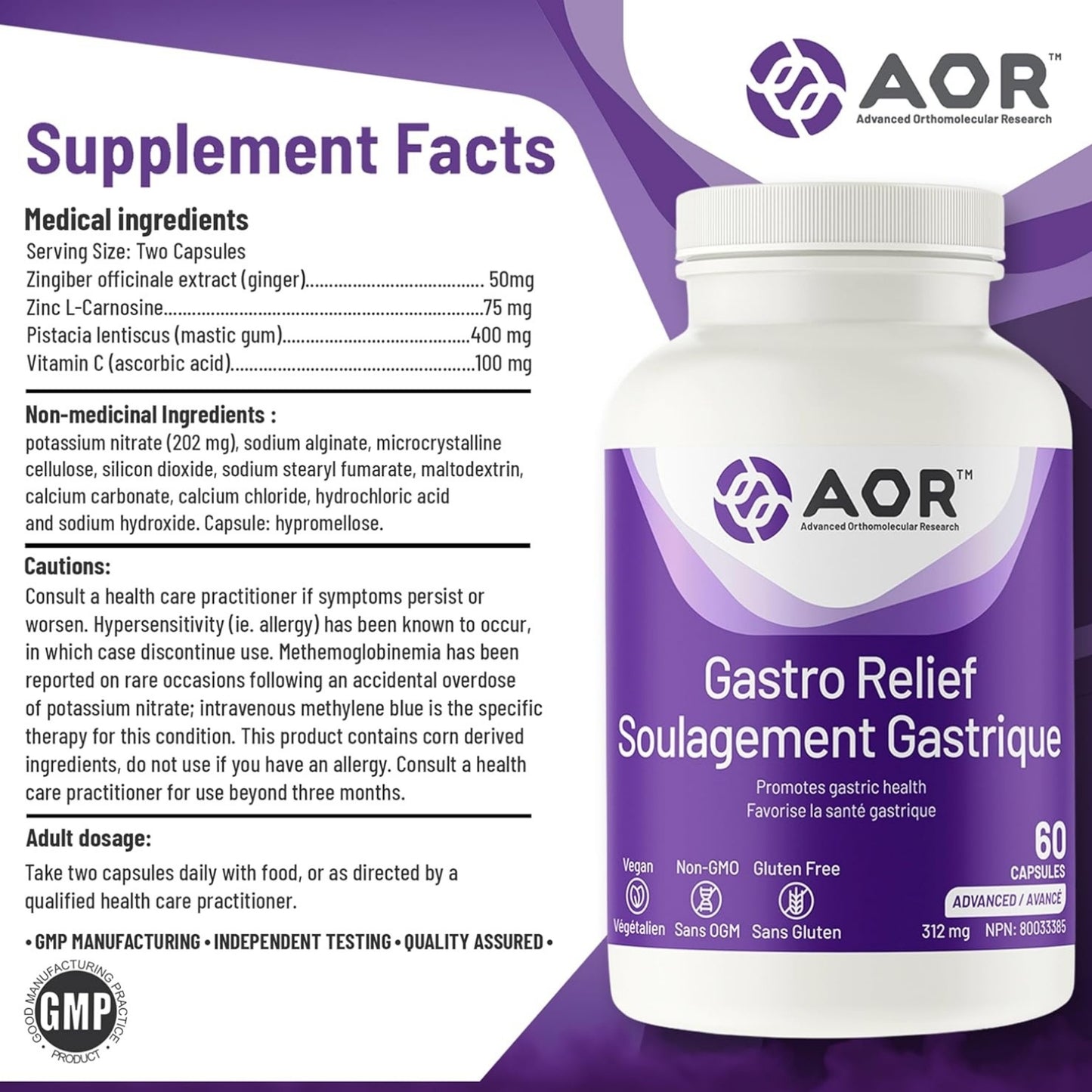 AOR Gastro Relief 312mg 60 Capsules