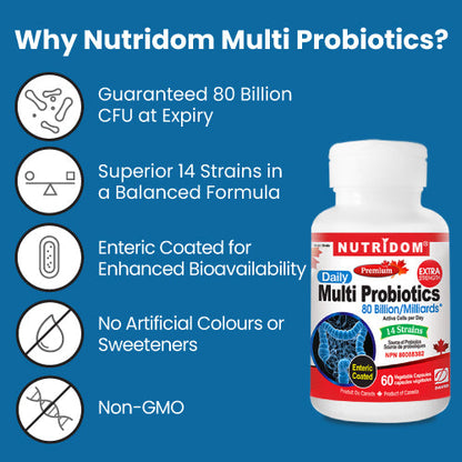 Nutridom Multi Probiotics, 80 Billion, 14 Strains, 60 Veggie Capsules - 3 PACK