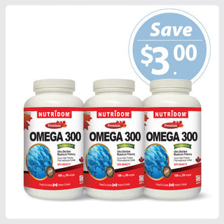 Nutridom Omega 300, Fish Oil, 1000mg, 300 Softgels - 3 PACK