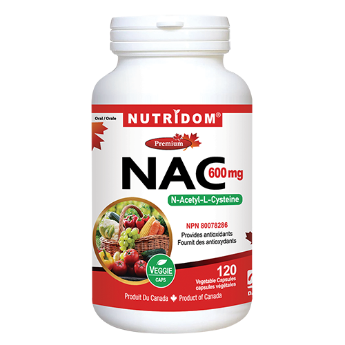 Nutridom NAC, N-Acetyl-L-Cysteine, 600 mg, 120 Veggie Capsules - 6 PACK