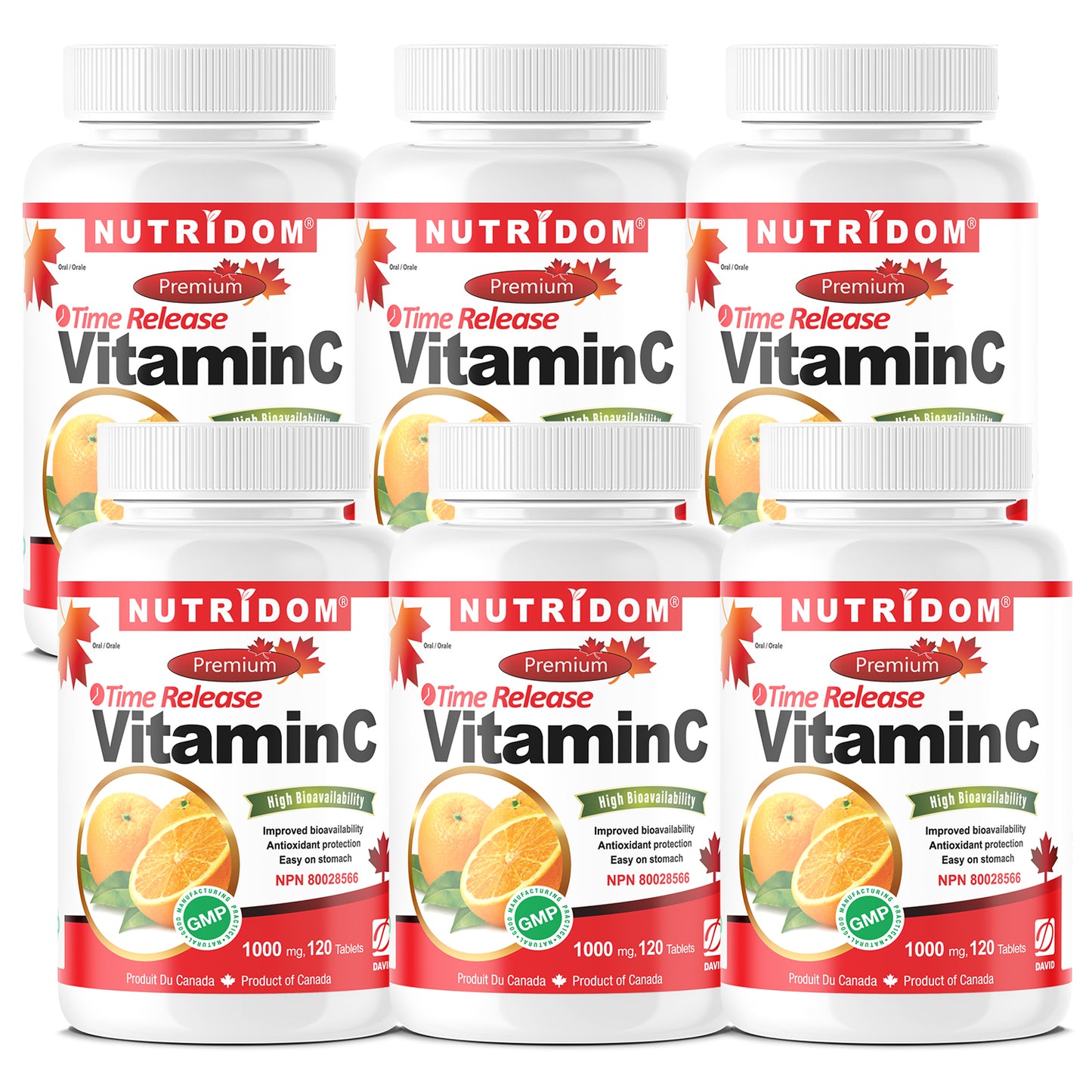 Nutridom Vitamin C, 1000mg, Timed Release, 120 Veggie Capsules - 6 PACK