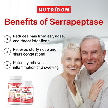 Nutridom Serrapeptase 120,000 SPU, 60 mg, 60 Veggie Capsules