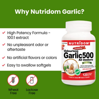 Nutridom Odourless Garlic Concentrate, 120 Softgels - 6 PACK