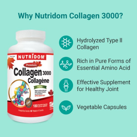 Nutridom Collagen 3000, Type II, 500 mg, 180 Veggie Capsules - 3 PACK