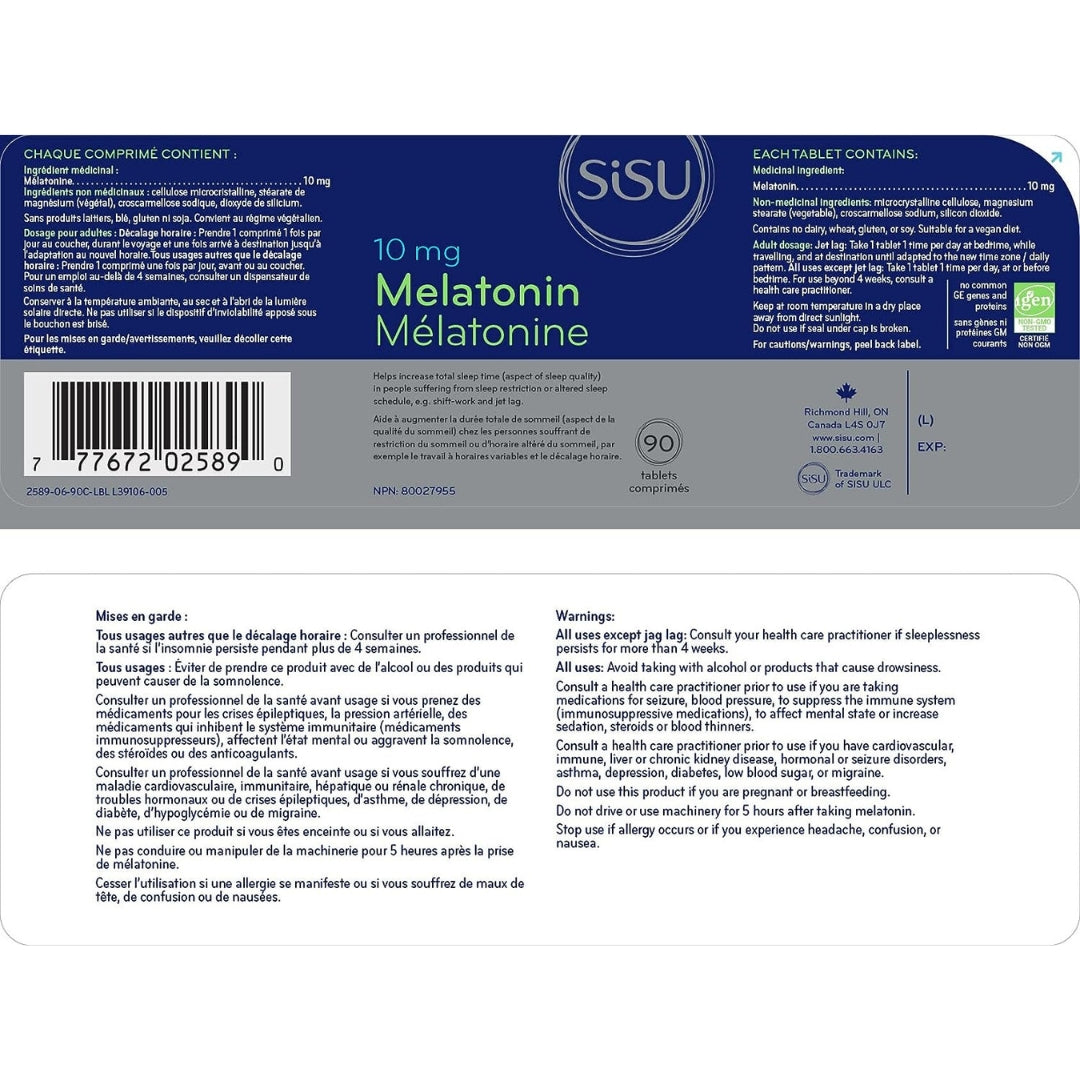 Sisu Melatonin 10 mg, Unflavoured, 90 Tablets