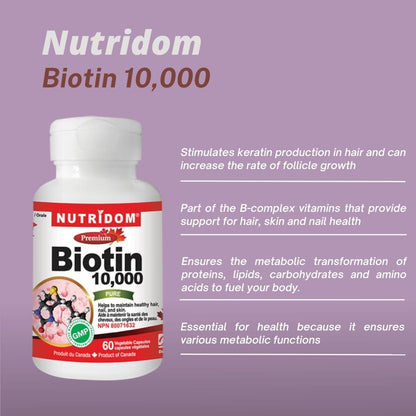 Nutridom Biotin, 10,000 mcg, 60 Veggie Capsules