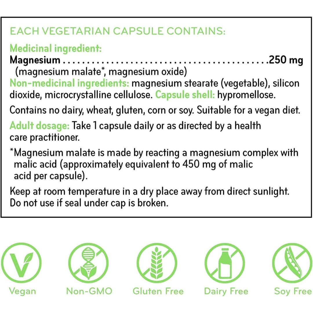 Sisu Magnesium Malate 250 mg, 200 Veggie Capsules