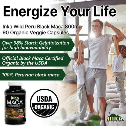 Inka Maca Black, 800 mg, Organic, Gelatinized, 90 Veggie Capsules