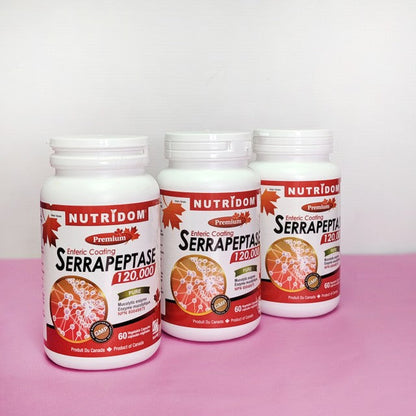 Nutridom Serrapeptase 120,000 SPU, 60 mg, 60 Veggie Capsules - 6 PACK