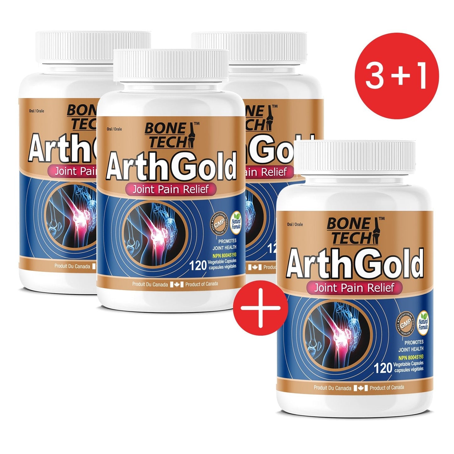 3+1 Arthgold Joint Pain Relief 700mg 120 Vcaps - CAFORIA.CA