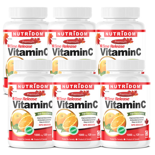 Nutridom Vitamin C 1000 mg, Timed Release, with Rose Hip & Citrus Bioflavonoids, 120 Tablets - 6 PACK