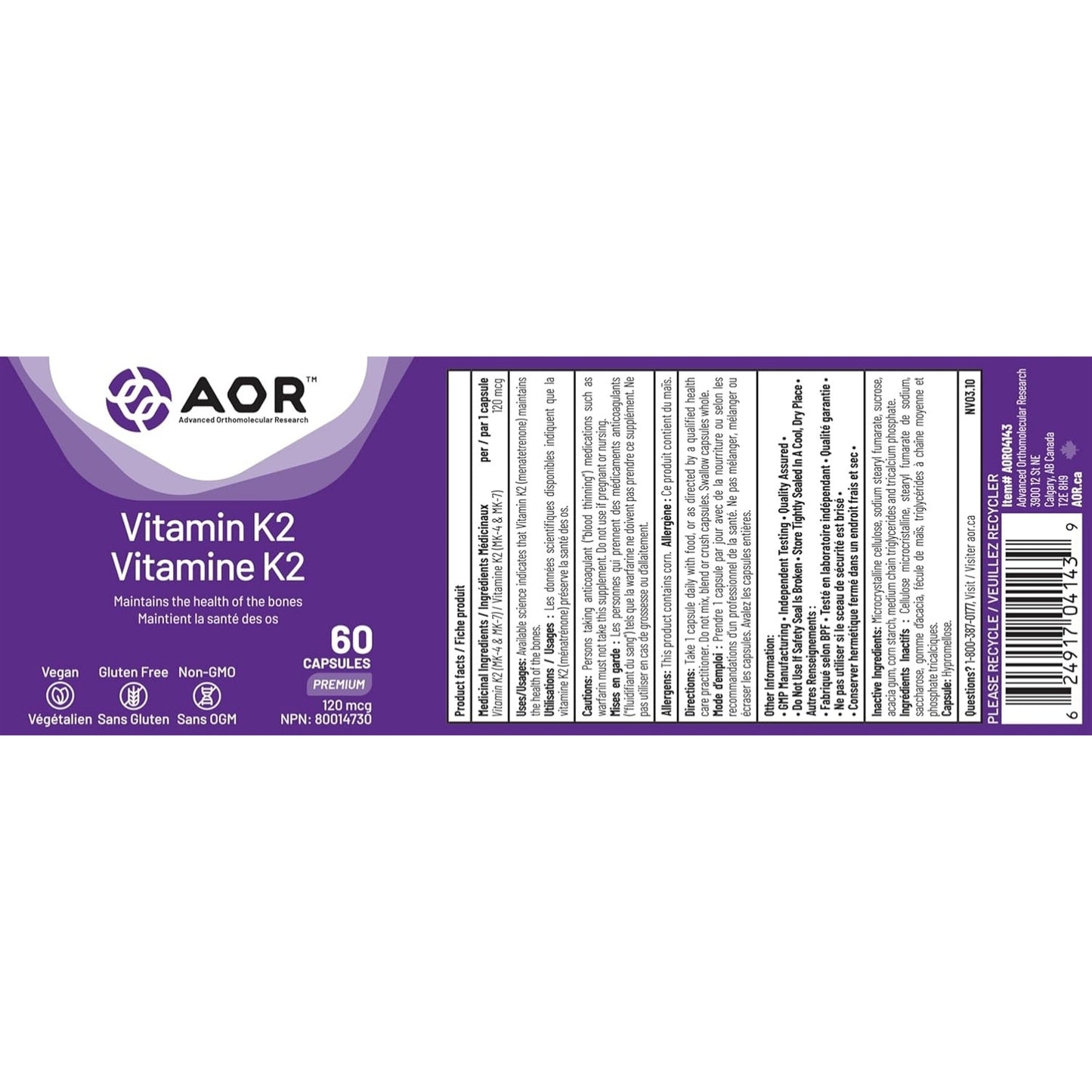 AOR Vitamin K2 120mcg 60 Capsules