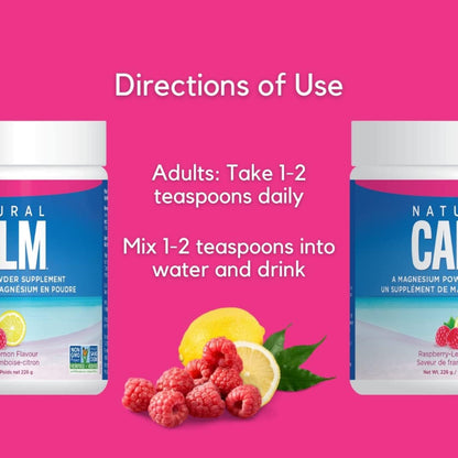 Natural Calm Magnesium Citrate Powder - Raspberry Lemon Flavour 226g