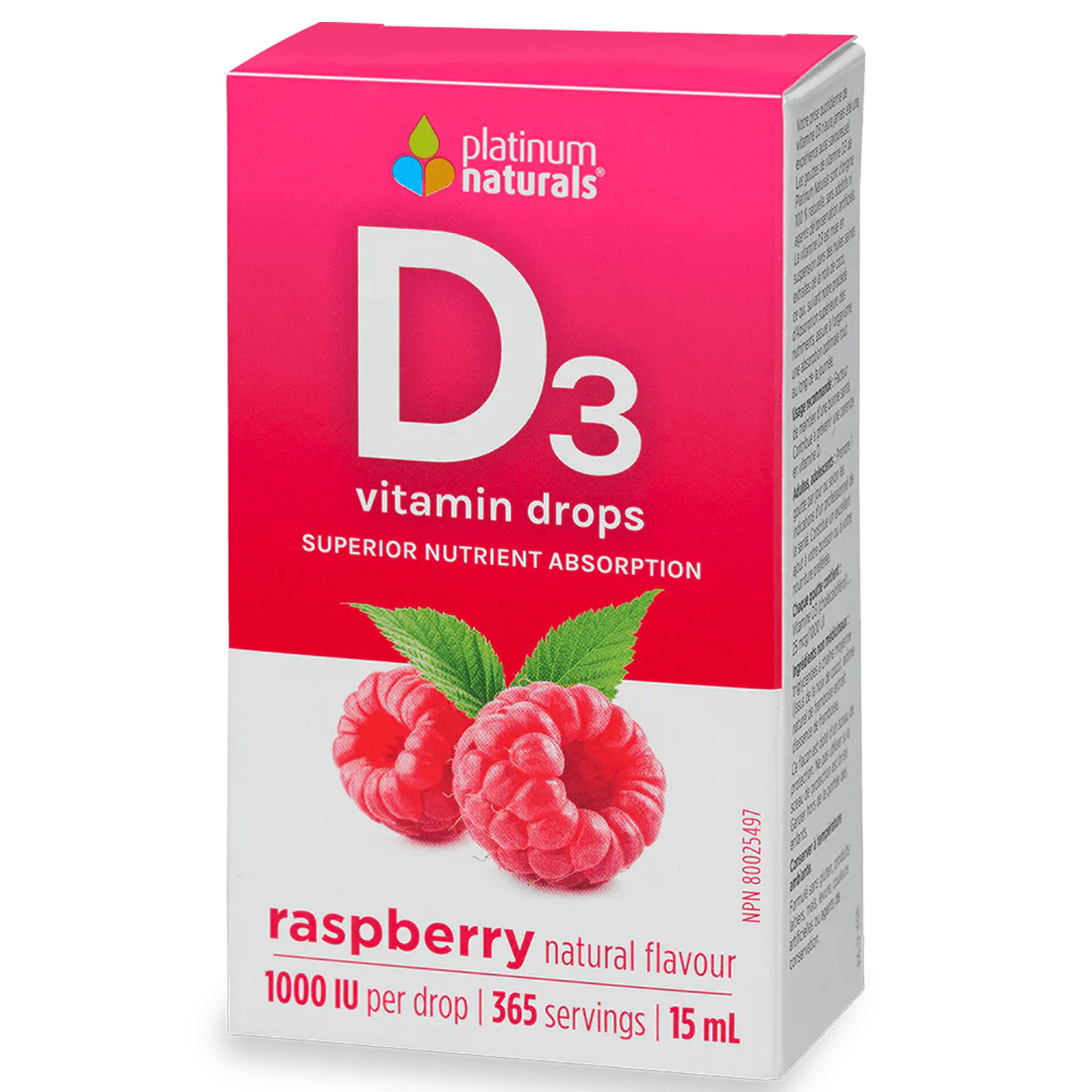 Platinum Naturals Vitamin D3 Drops 1000 IU 15ml Raspberry Flavour