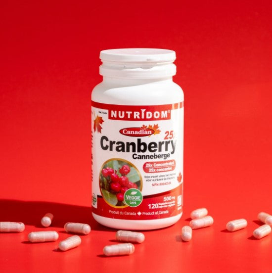 Nutridom Cranberry 25x, Canadian Whole Fruit Concentrate, 500 mg, UTI Support, 120 Veggie Capsules - 6 PACK