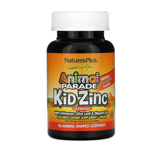 Nature&#39;s Plus Animal Parade Kid Zinc Lozenges, Natural Tangerine Flavor, 90 Animal-Shaped Lozenges