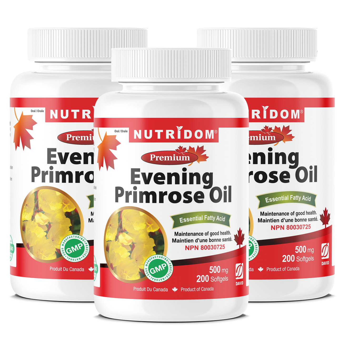 Nutridom Evening Primrose Oil, 500 mg, 200 Softgels - 3 PACK