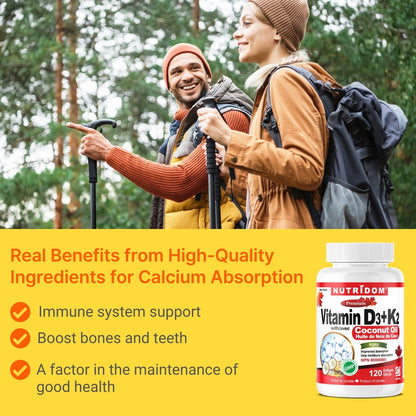 Nutridom Vitamin D3 + K2 with Coconut Oil, 120 Softgels