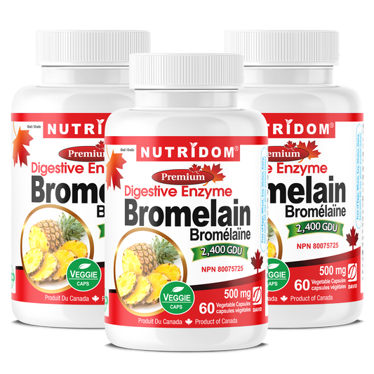 Nutridom Bromelain 2400 GDU, 500 mg, Digestive Enzyme, 60 Veggie Capsules - 3 PACK