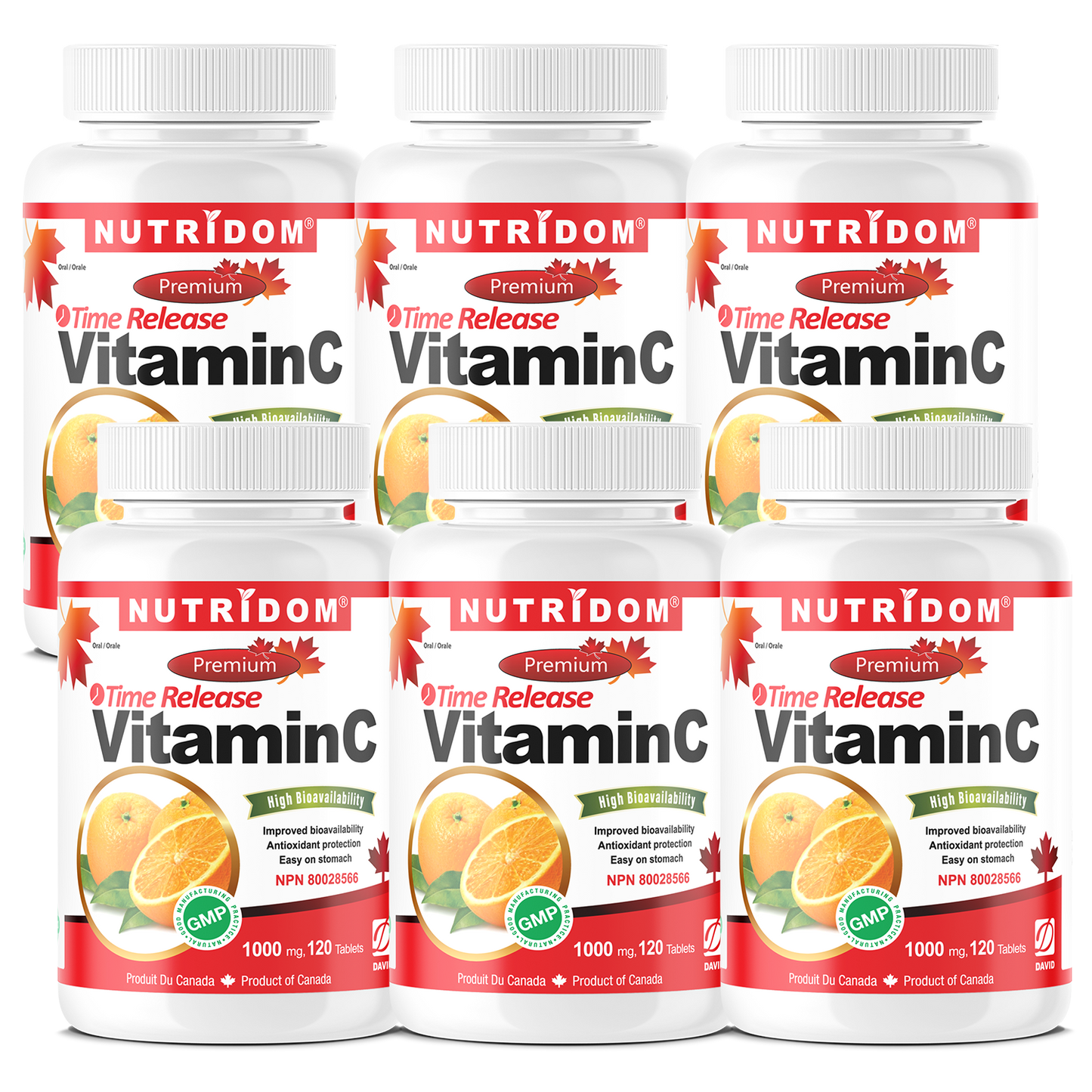 Nutridom Vitamin C 1000 mg, Timed Release, with Rose Hip & Citrus Bioflavonoids, 120 Tablets - 6 PACK