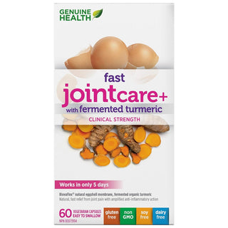 Genuine Health Fast Joint Care Pain Relief + with Fermented Turmeric (60 Count), BiovaFlex® Natural Eggshell Membrane and Turmeric, Natural joint pain and inflammation relief in only 5 days