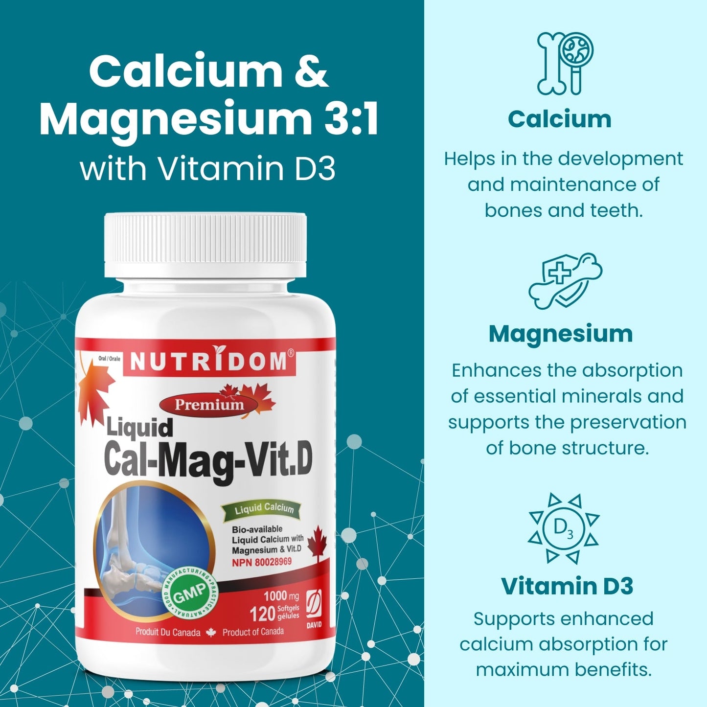 Nutridom Cal-Mag with Vitamin D, 120 Softgels