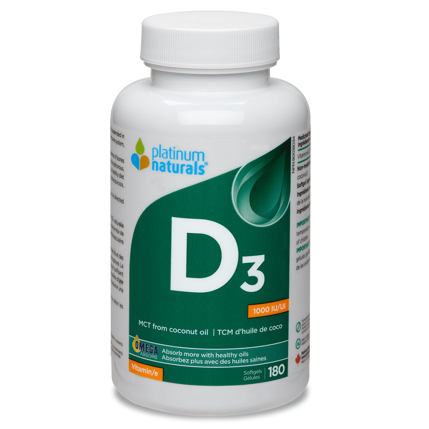 Platinum Naturals Vitamin D3 1,000IU 180 Softgels