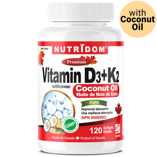 Nutridom Vitamin D3 + K2 with Coconut Oil, 120 Softgels