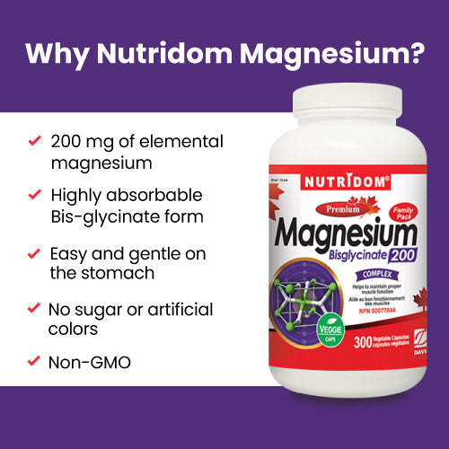 Nutridom Magnesium Bisglycinate, 200 mg, 300 Veggie Capsules