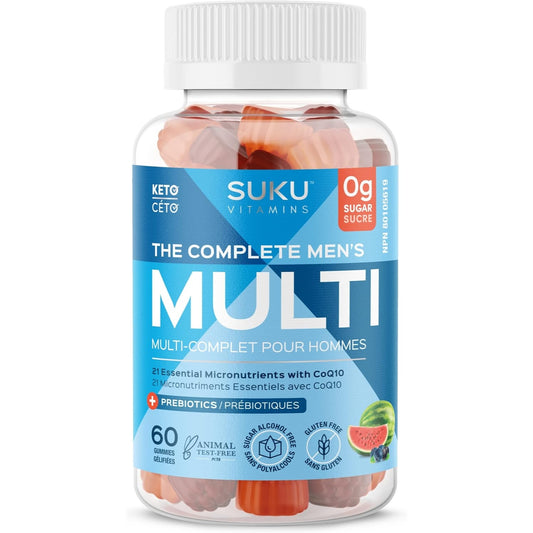SUKU Vitamins - Men Multivitamin Gummies, Sugar Free, Keto, All Natural, 22 Essential Vitamins/Minerals, C0Q10 Gummy Supplement to Support Men’s Prostate Health, Immune and Liver Function (60 Count)