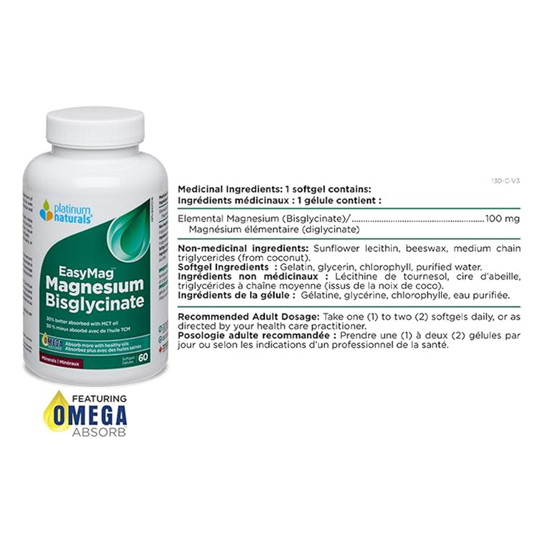 Platinum Naturals EasyMag Magnesium Bisglycinate 60 Capsules