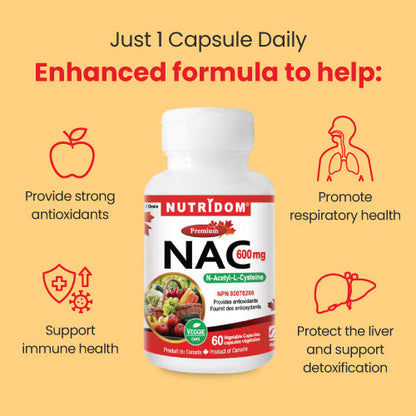 Nutridom NAC, N-Acetyl-L-Cysteine, 600 mg, 60 Veggie Capsules