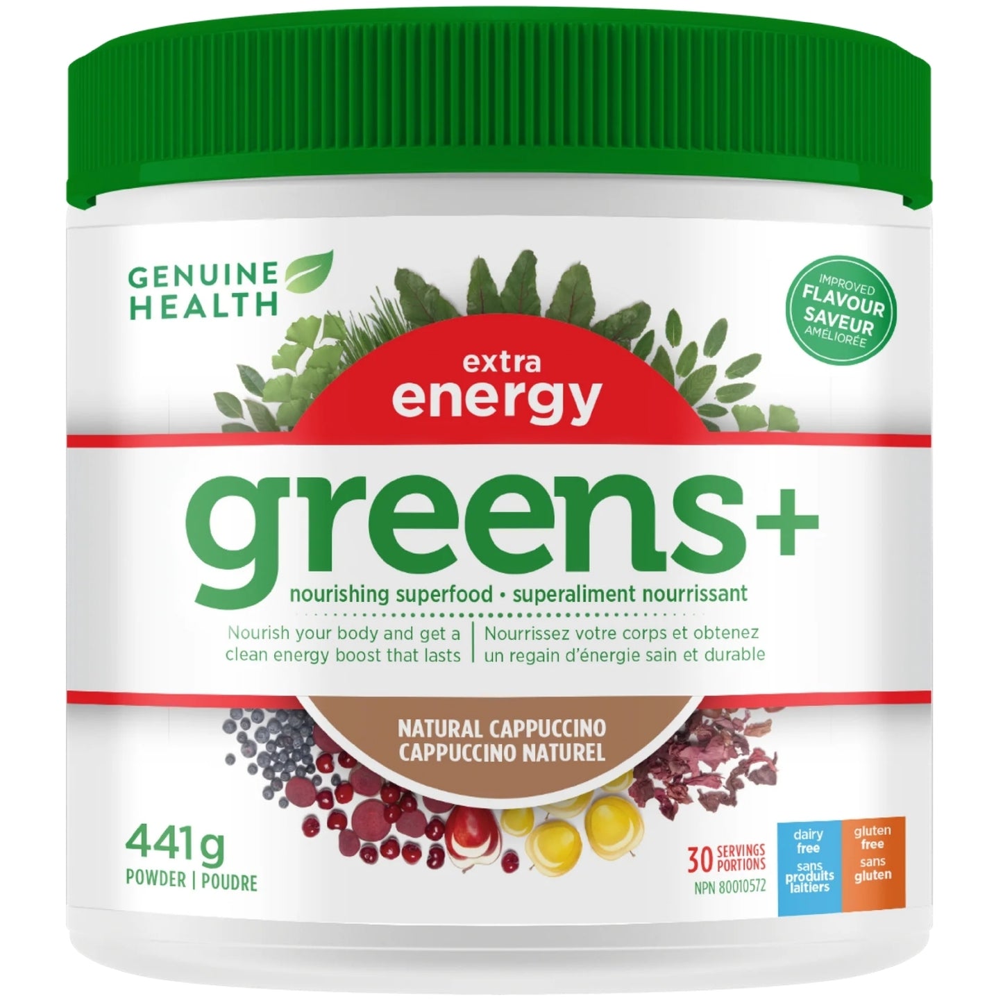 Genuine Health Greens + Extra Energy *Natural Cappuccino (441g)