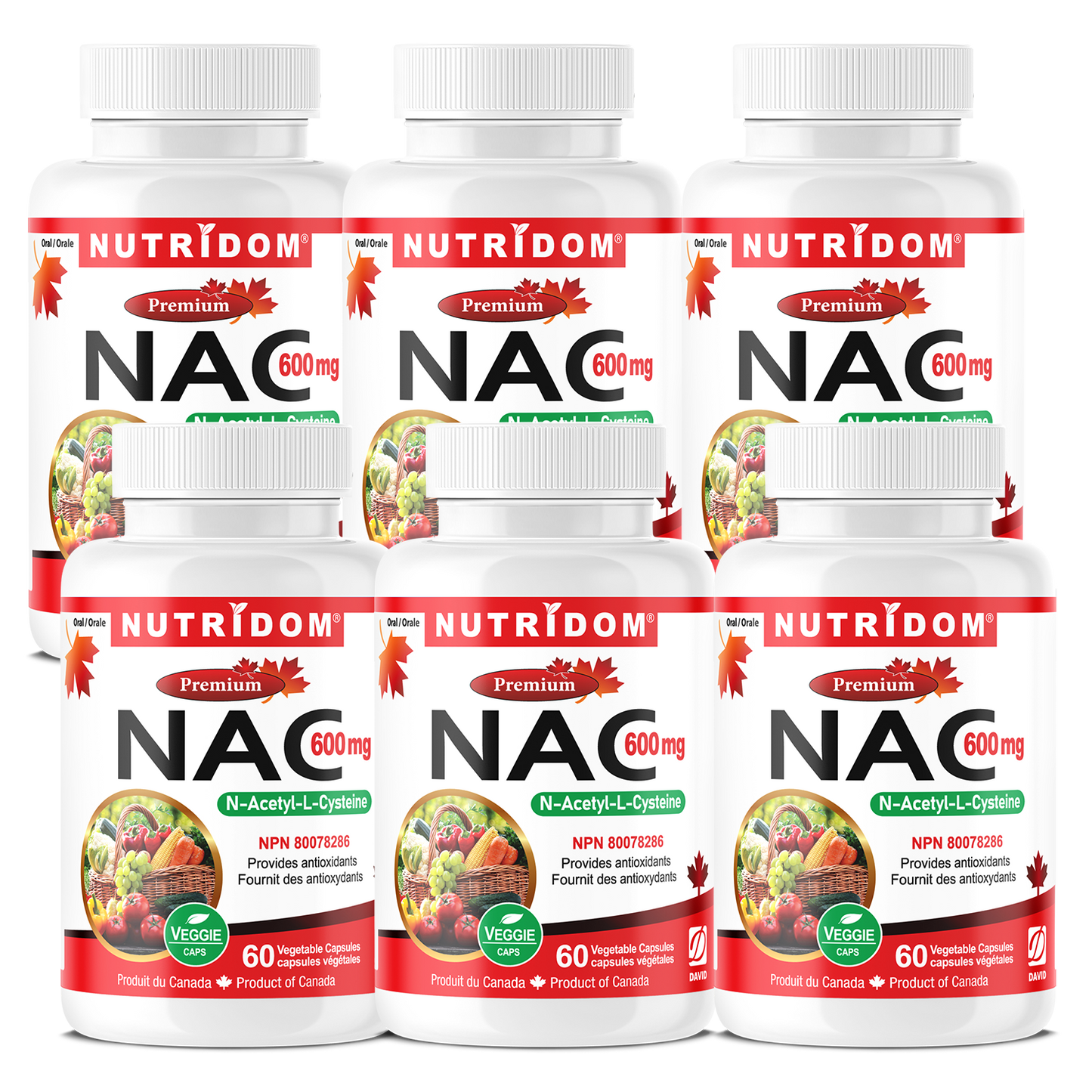 Nutridom NAC, N-Acetyl-L-Cysteine, 600 mg, 60 Veggie Capsules - 6 PACK