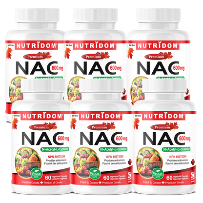 Nutridom NAC, N-Acetyl-L-Cysteine, 600 mg, 60 Veggie Capsules - 6 PACK