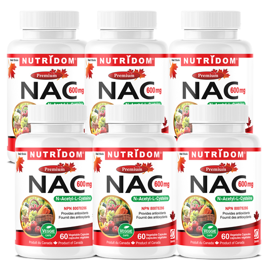 Nutridom NAC, N-Acetyl-L-Cysteine, 600 mg, 60 Veggie Capsules - 6 PACK