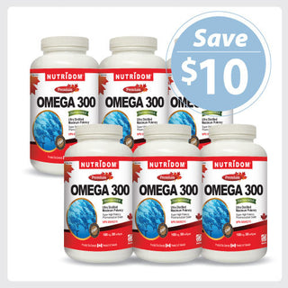 Nutridom Omega 300, Fish Oil, 1000mg, 300 Softgels - 6 PACK