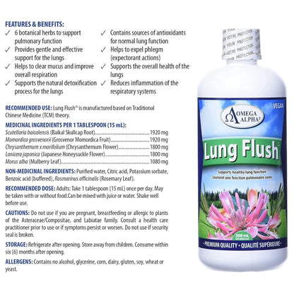 Omega Alpha Lung Flush 500 ml, Detox & Lungs Cleanser, Supports Healthy Lung Function