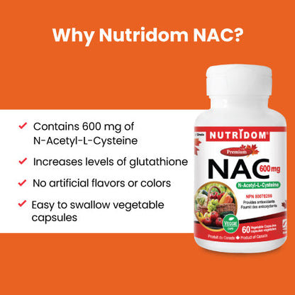 Nutridom NAC, N-Acety-L-Cysteine, 600 mg, 120 Veggie Capsules