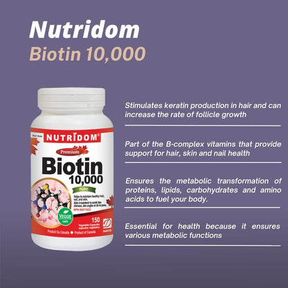 Nutridom Biotin, 10,000 mcg, 150 Veggie Capsules