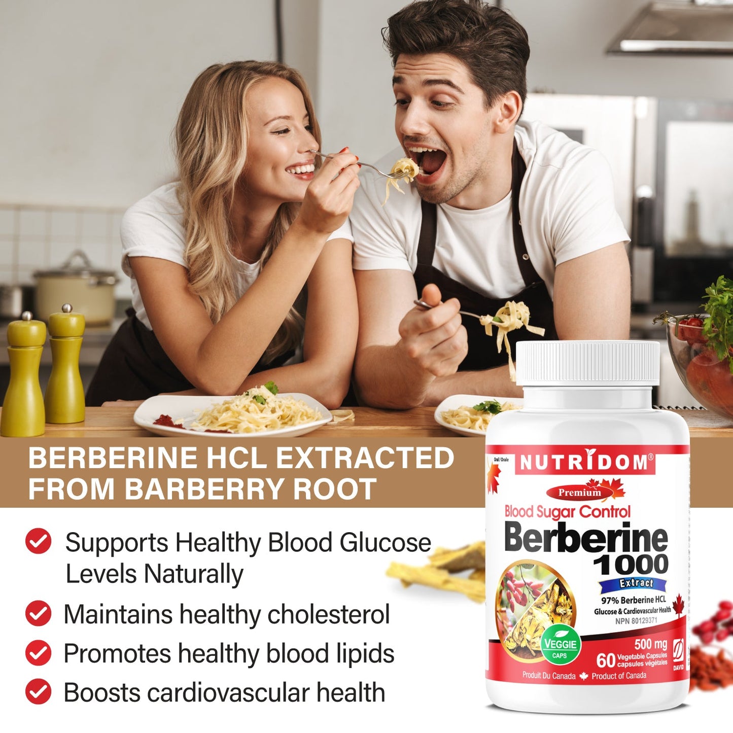 Nutridom Berberine 1000, 500mg, 97% Berberine HCL, 60 Veggie Capsules