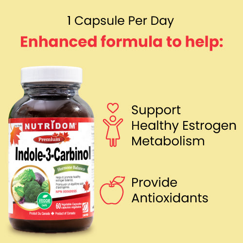 Nutridom Indole-3-Carbinol, I-3-C, 400 mg, Hormone Balance, 60 Veggie Capsules - 3 PACK