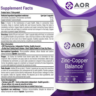 AOR Zinc-Copper Balance 17mg 100 Capsules